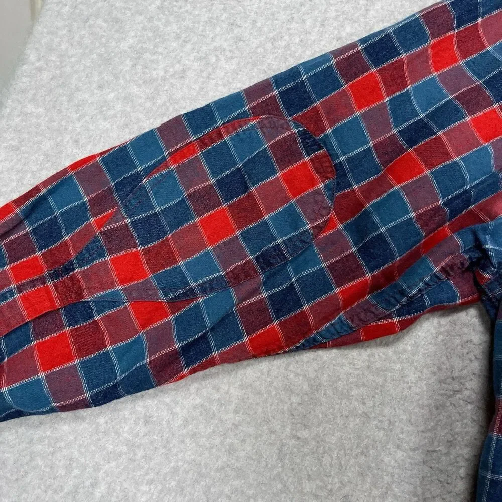 Best Made Co Flannel Shirt Mens Large Red Blue Plaid Linen Cotton Blend Preppy